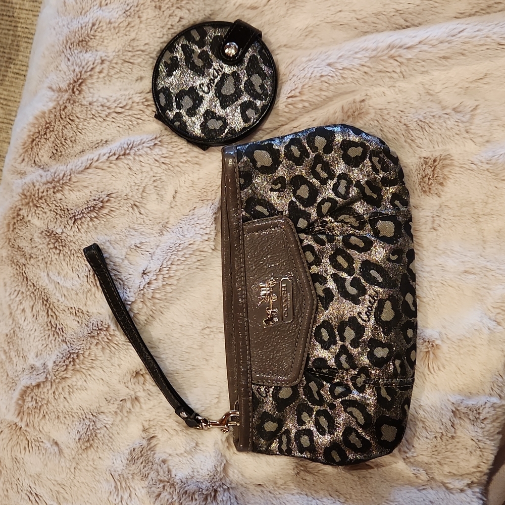 Coach Leopard Print Wrislet & Compact Mirror
